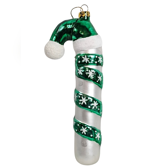 Erin Go Bragh Blown Glass Snowman Christmas Ornament 8" Irish Holiday Candy Cane - Picture 4 of 4